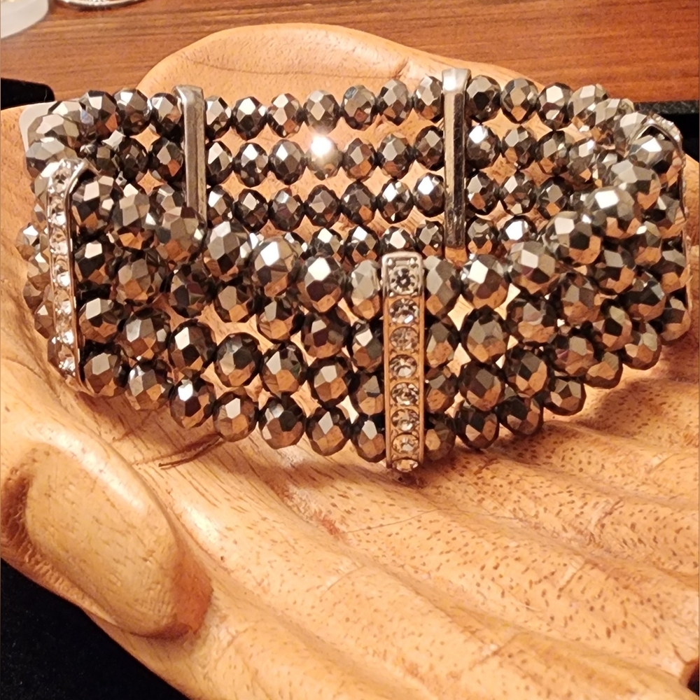 Torrid Size 3/4 Four Strand Stretch Bracelet w/ Rhinestone Bar Spacers